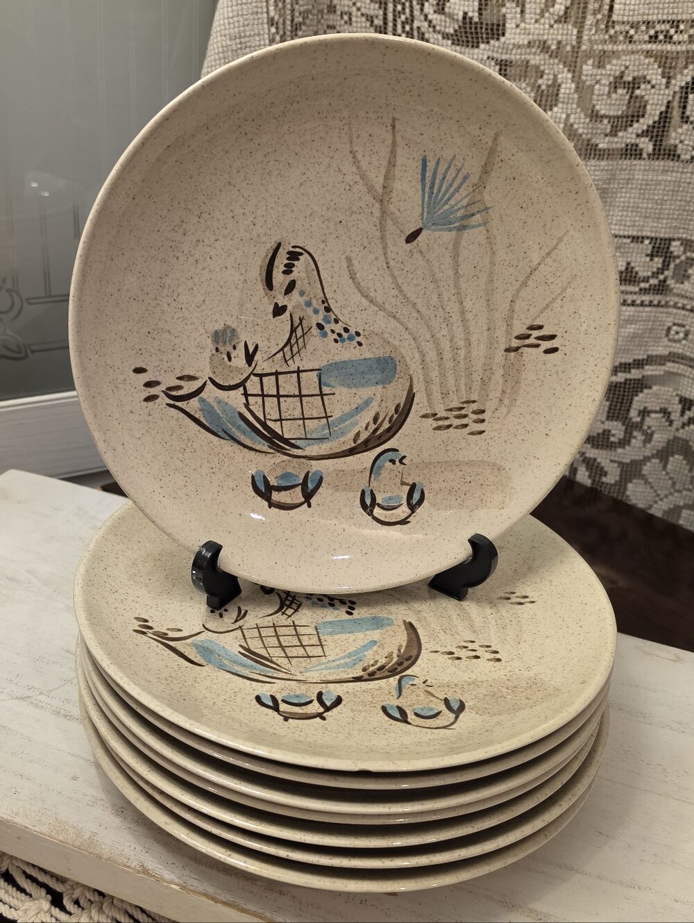 VTG Red Wing Pottery Bob White Quail 11" Dinner Plates Set of 8 MCM Hand Painted